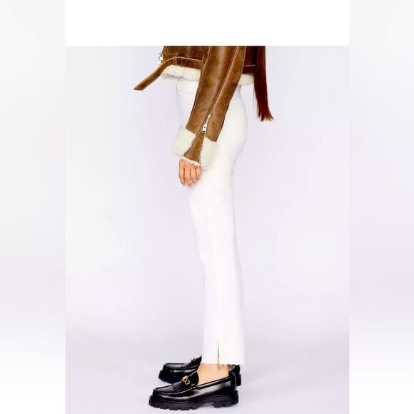 Frame Le Sylvie Slender Straight Fray Split Hem Jeans Ivory Off White Denim 27 - Picture 1 of 11